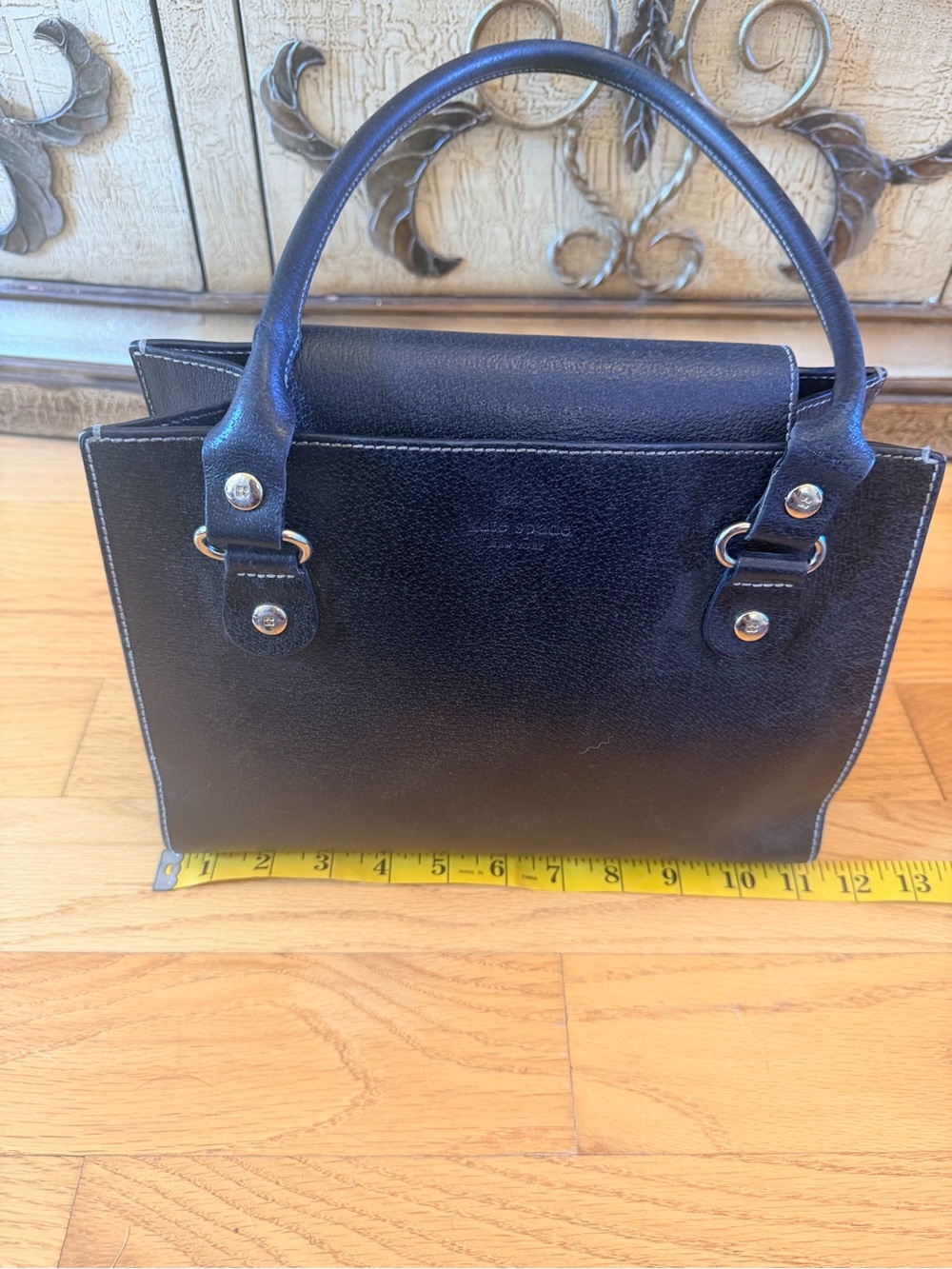 Vintage kate spade black Sam leather satchel with silver hardware